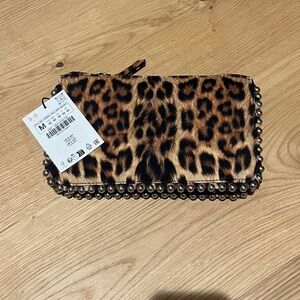 Zara Leopard Print Clutch with Silver Accents